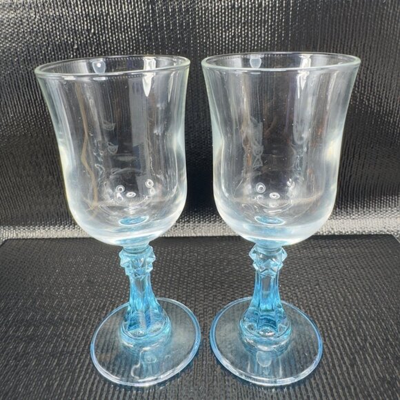 Cristal D’Arques Durand Aqua Blue Stemmed Cordial Glasses Cups Goblets Set 2 VTG - Picture 1 of 8